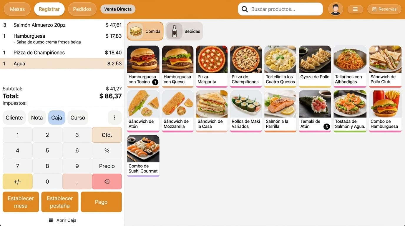 DianDian POS interface in Spanish — restaurant ordering system